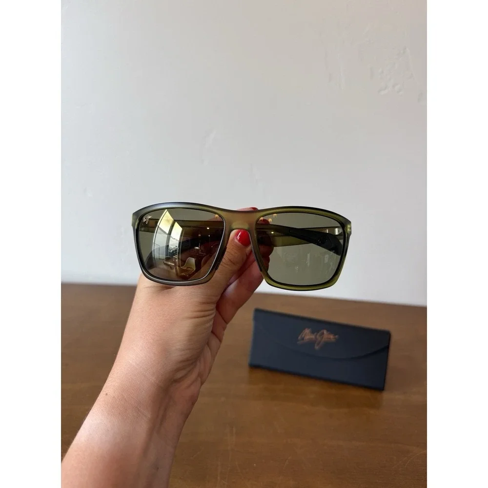 NWT MAUI JIM MAKOA MATTE KHAKI GREEN POLAR HT GREEN GLASS SUNGLASSES HT804-15M